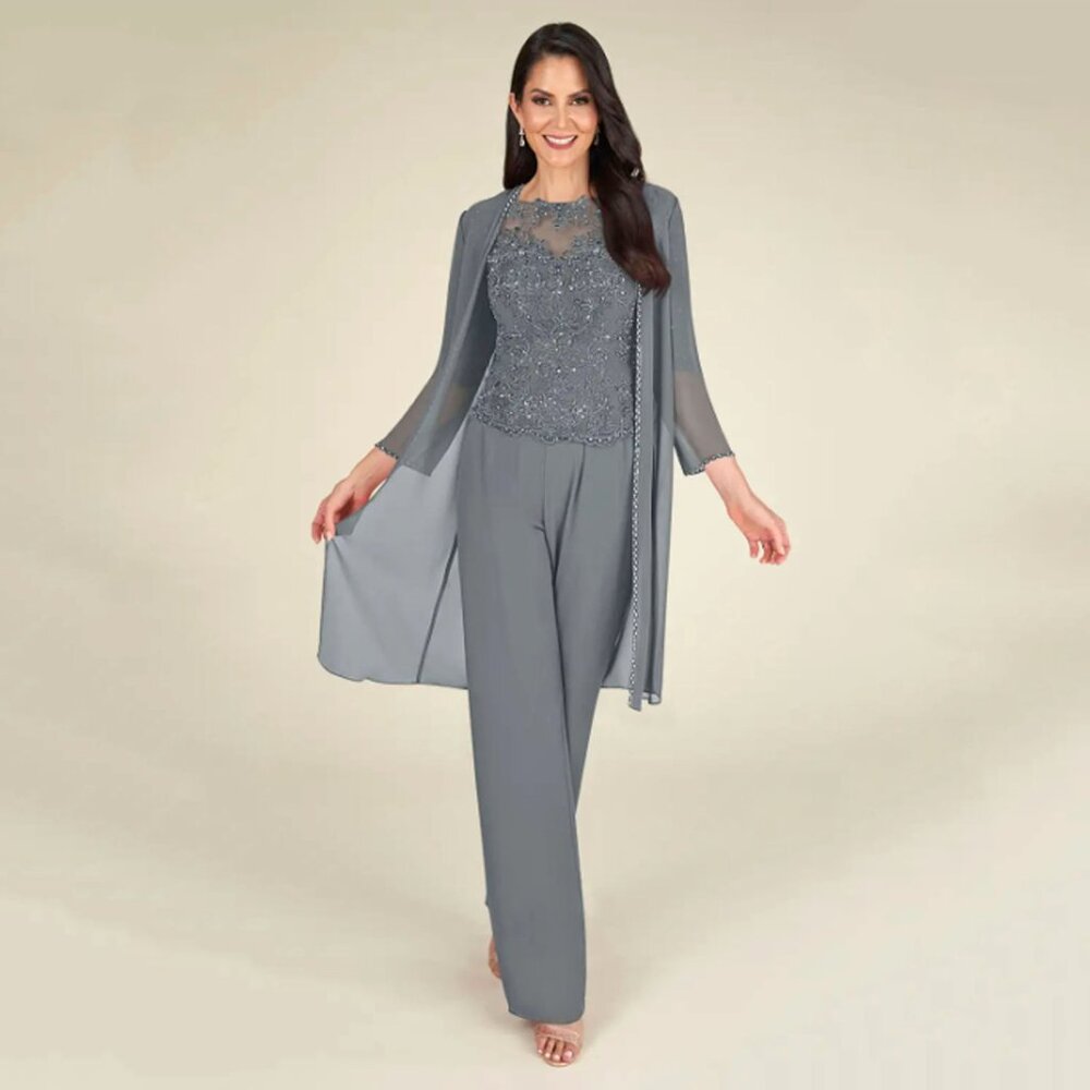 Azazie “Florida” 3-Piece Pant Set / Size A8 / Steel Grey (discontinued color)